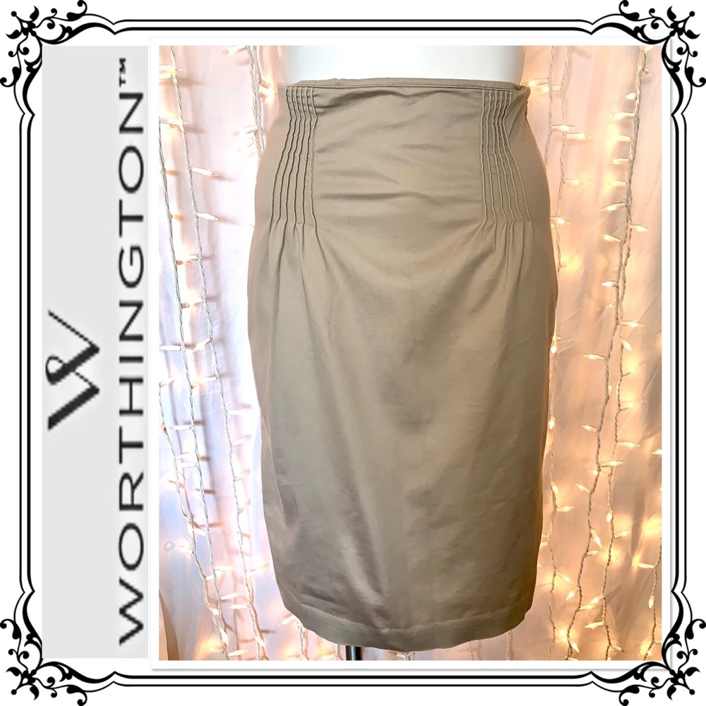 WORTHINGTON ⭐️ Pleated Waist Tan Pencil Skirt